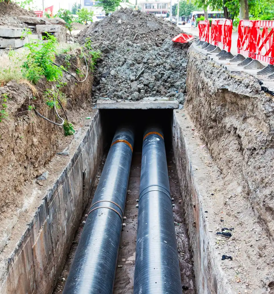 Pipeline. Drainage solution at construction