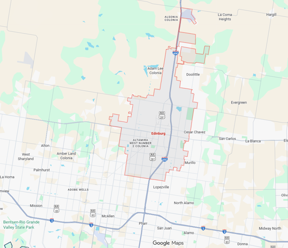 Edinburg TX on the map