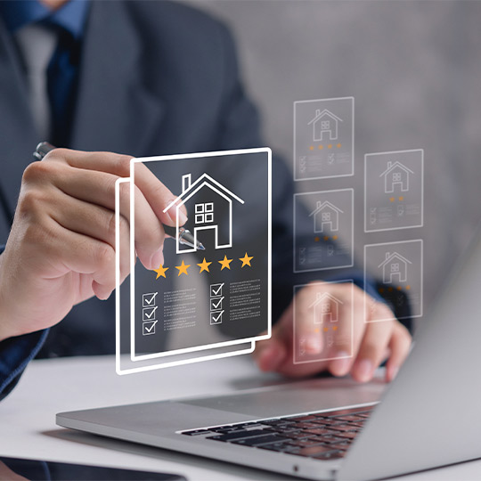 Person checking home builders reviews.