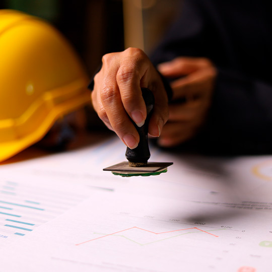  A person in a hard hat holds a paper, overseeing a residential demolition project.