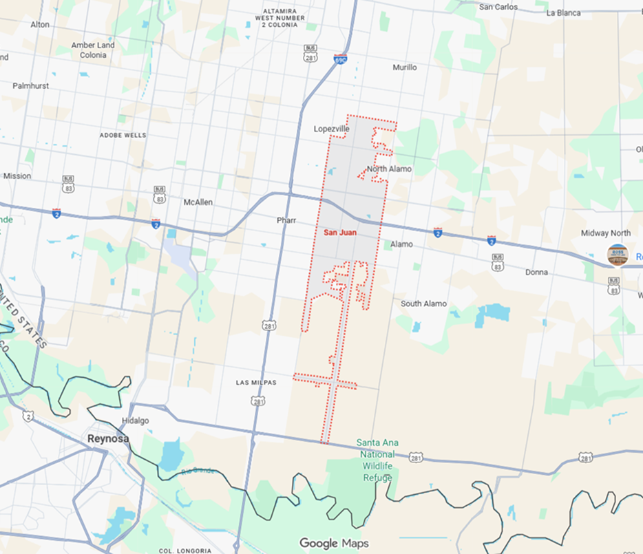 San Juan, TX on the map