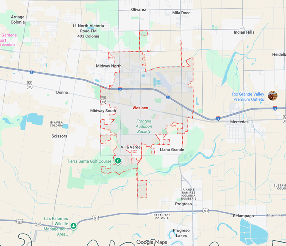 Weslaco, TX on the map