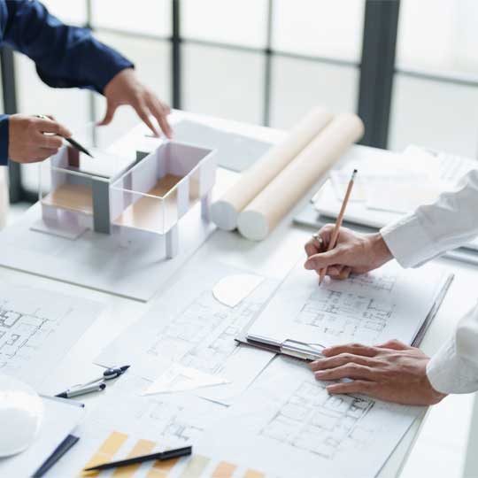 Architecture drawing on architectural Creative project business architecture building construction Industrial engineering Achievement Planning Design on blueprint eco